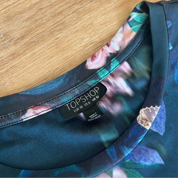 TOPSHOP Women's 6 Fitted Midi Soft Stretch 3/4 Sleeve Floral Butterfly Dress - Picture 4 of 5